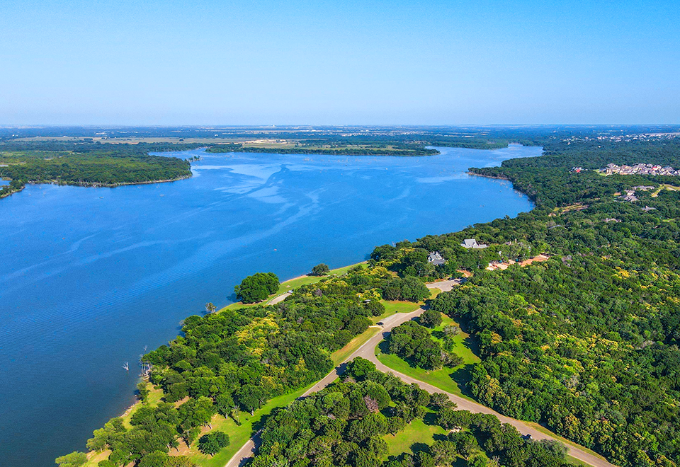 Aerial lake shoreline land survey